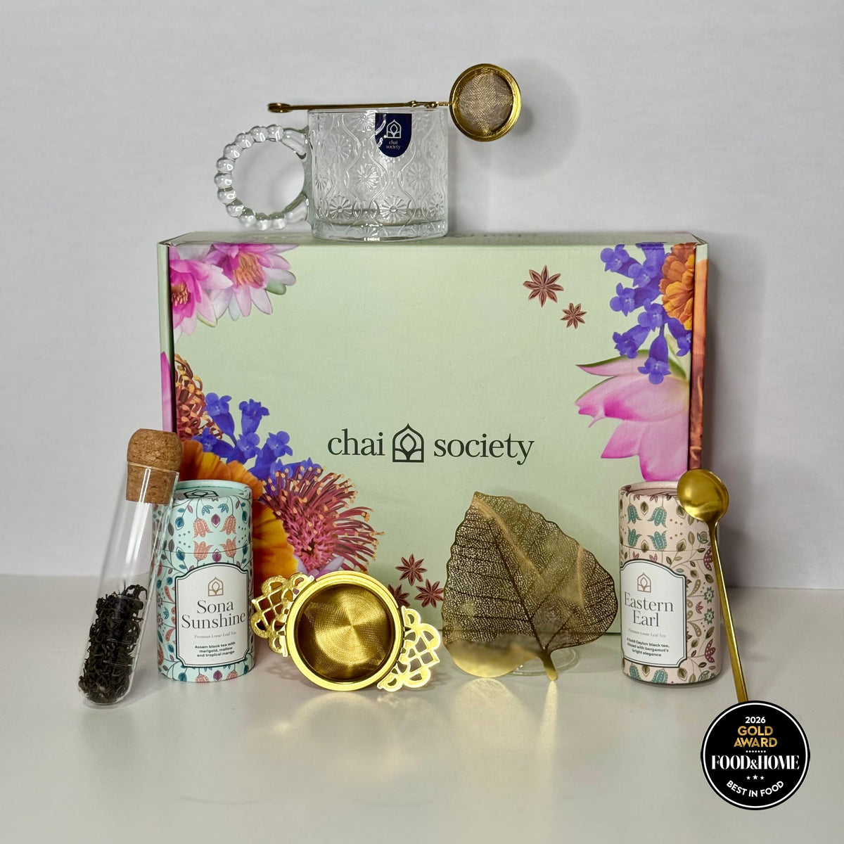 Hand-crafted Chai Society tea gift box presented as a considered Diwali gift, beautifully boxed and ready to give