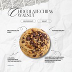 Close up of chocolate chip and walnut cookie with soft texture and crunchy toasted walnuts