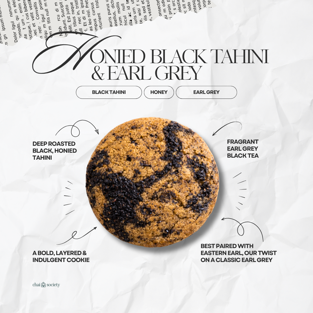 Honied black tahini and Earl Grey cookie with roasted sesame and citrus tea notes